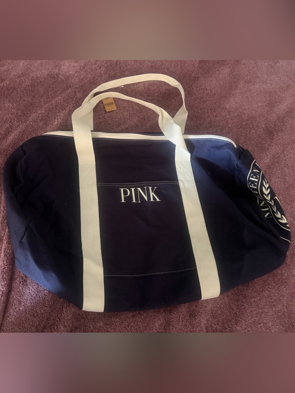 PINK Navy Duffel Bag